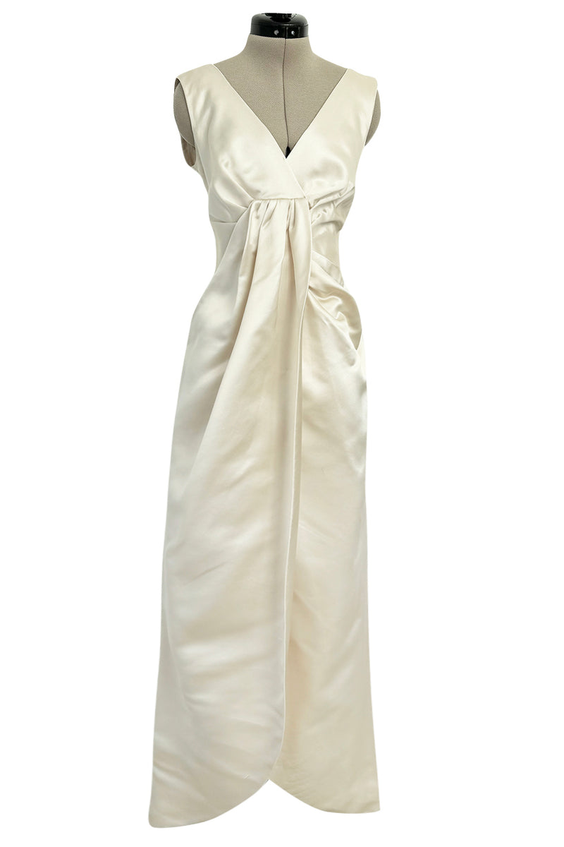 Incredible 1960s Philippe Venet Hand Made Haute Couture Ivory Silk Wrape Over Inner Structural Dress