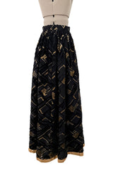 Fantastic 1970s Adolfo Black SIlk Chiffon Velvet & Gold Eyelash Detailed Skirt