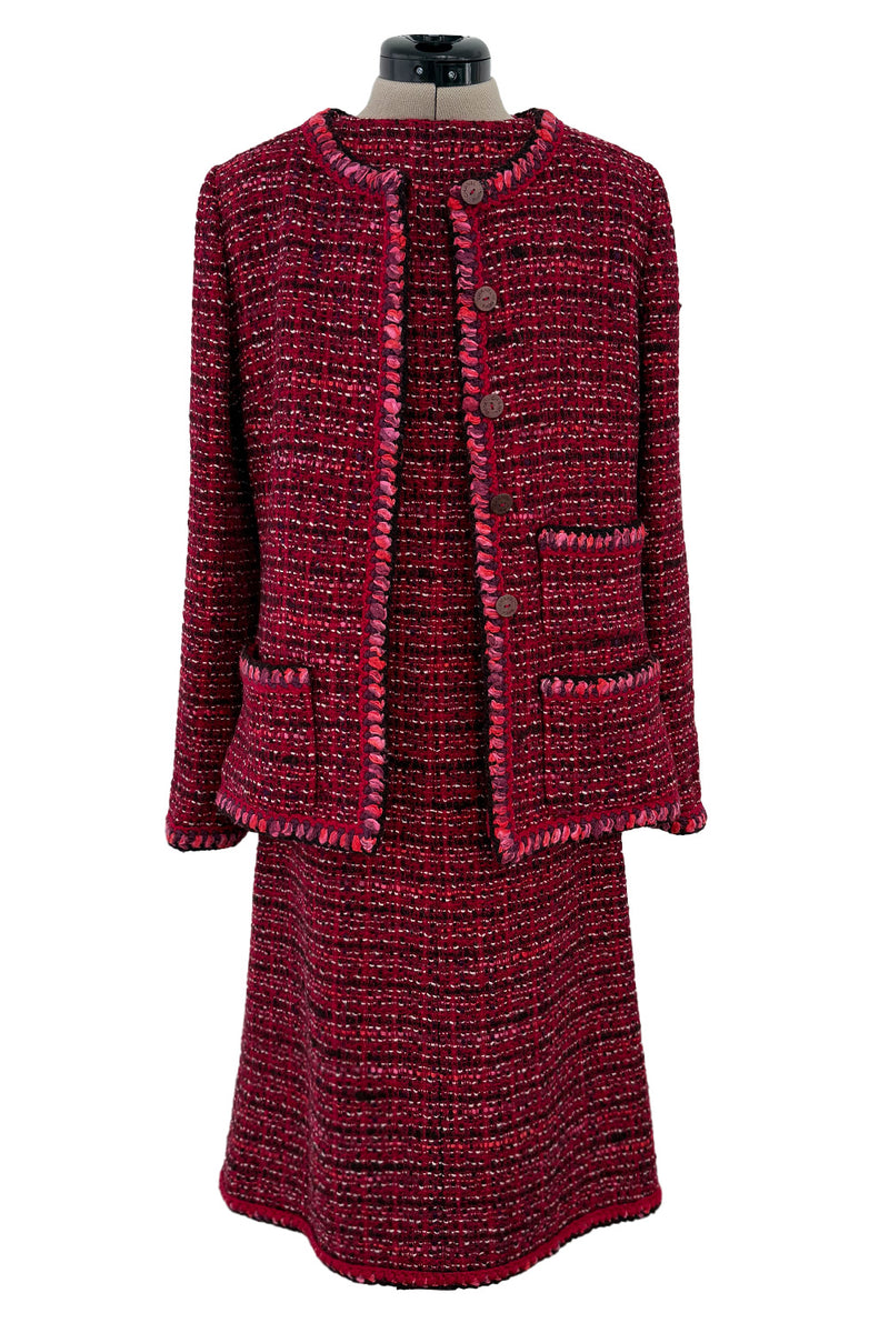 Fall 2001 Chanel by Karl Lagerfeld Deep Red Tweed Dress & Jacket Set