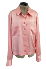 Dreamy 1990s Chanel by Karl Lagerfeld Pastel Pink Silk Stretch Button Front Top