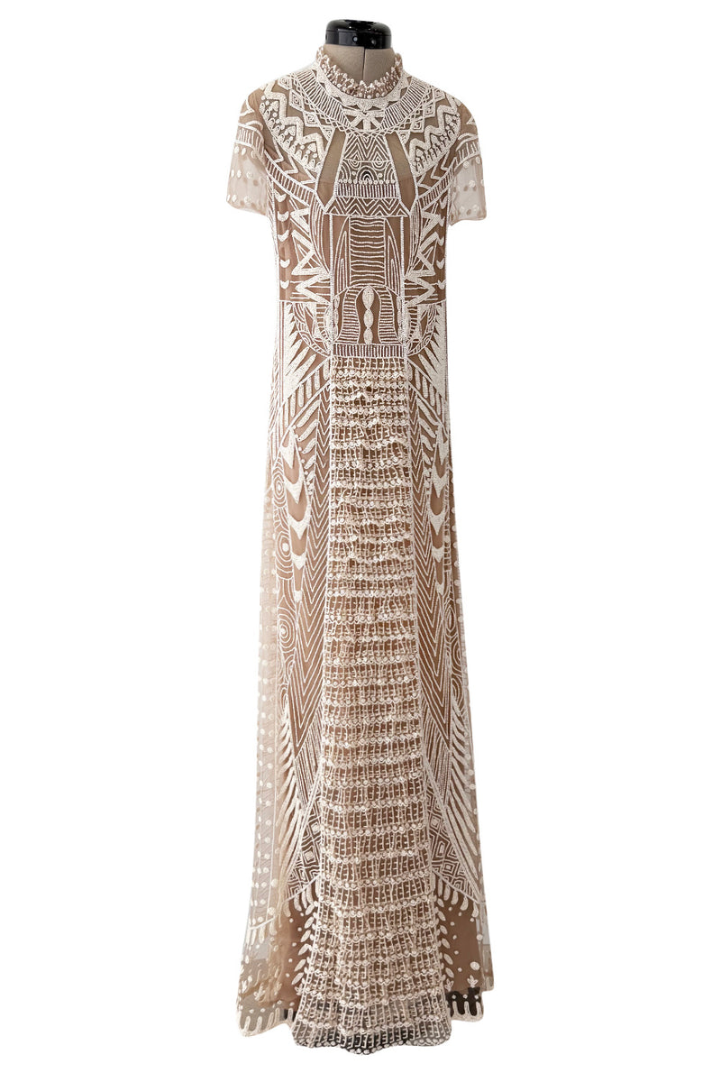 Spring 2016 Valentino by Maria Grazia Chiuri and Pierpaolo Piccioli Ivory Beaded Nude Silk Chiffon Dress