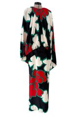 Incredible Spring 1985 Pierre Cardin Haute Couture Floral Silk Caped Runway Dress