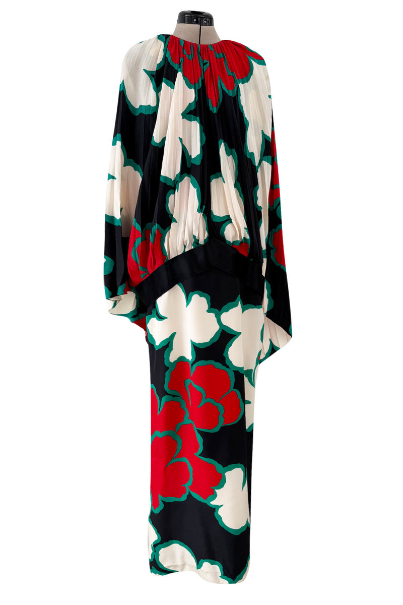 Incredible Spring 1985 Pierre Cardin Haute Couture Floral Silk Caped Runway Dress