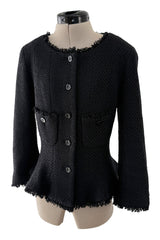 Spring 2006 Chanel by Karl Lagerfeld Woven Black Boucle Jacket w Fringe