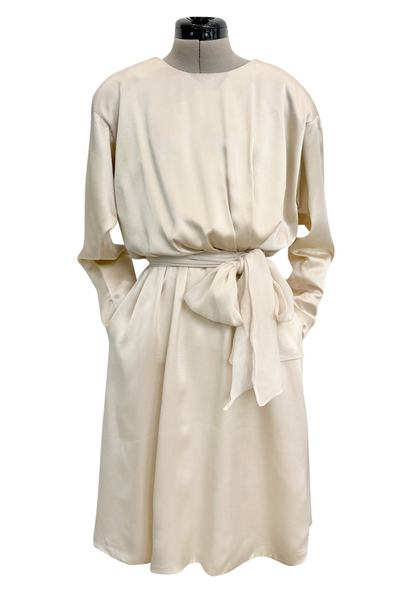 Incredible Spring 1990 Yves Saint Laurent Haute Couture Runway Look 50 Ivory Silk Dress