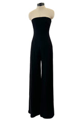 Fabulous 1980s Unlabeled Halston Black Strapless Cashmere Jumpsuit w Built in Inner Corset