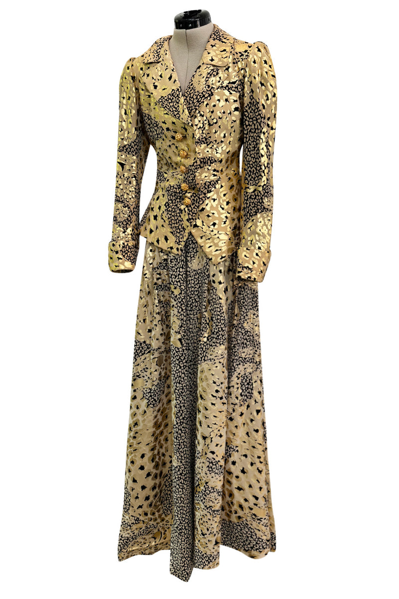 Amazing Fall 1992 Yves Saint Laurent Gold Leopard Print Extra Wide Pant & Jacket Suit Set