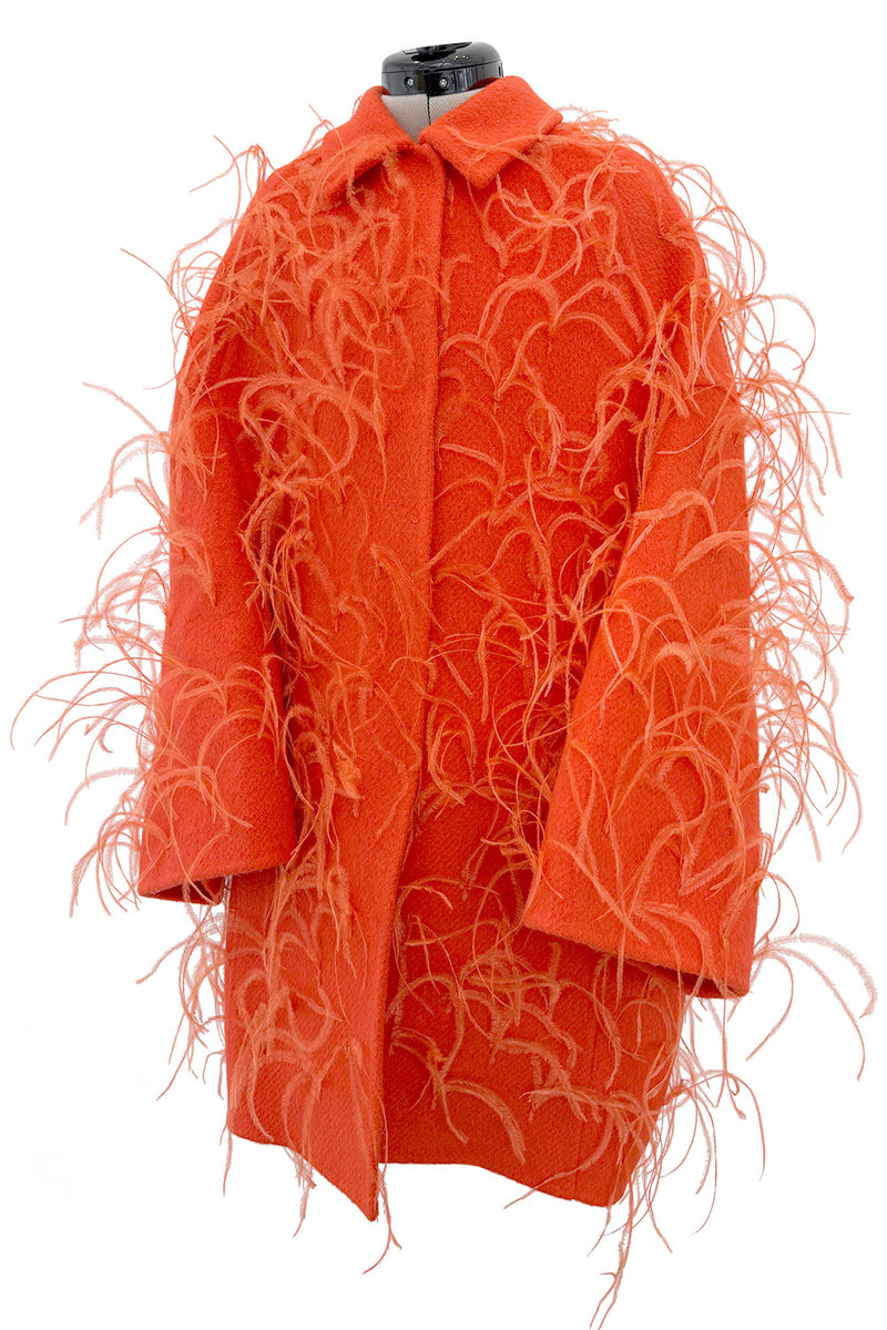 Fall 2019 Valentino by Pierpaolo Piccioli  Orange Wool & Feather Coat