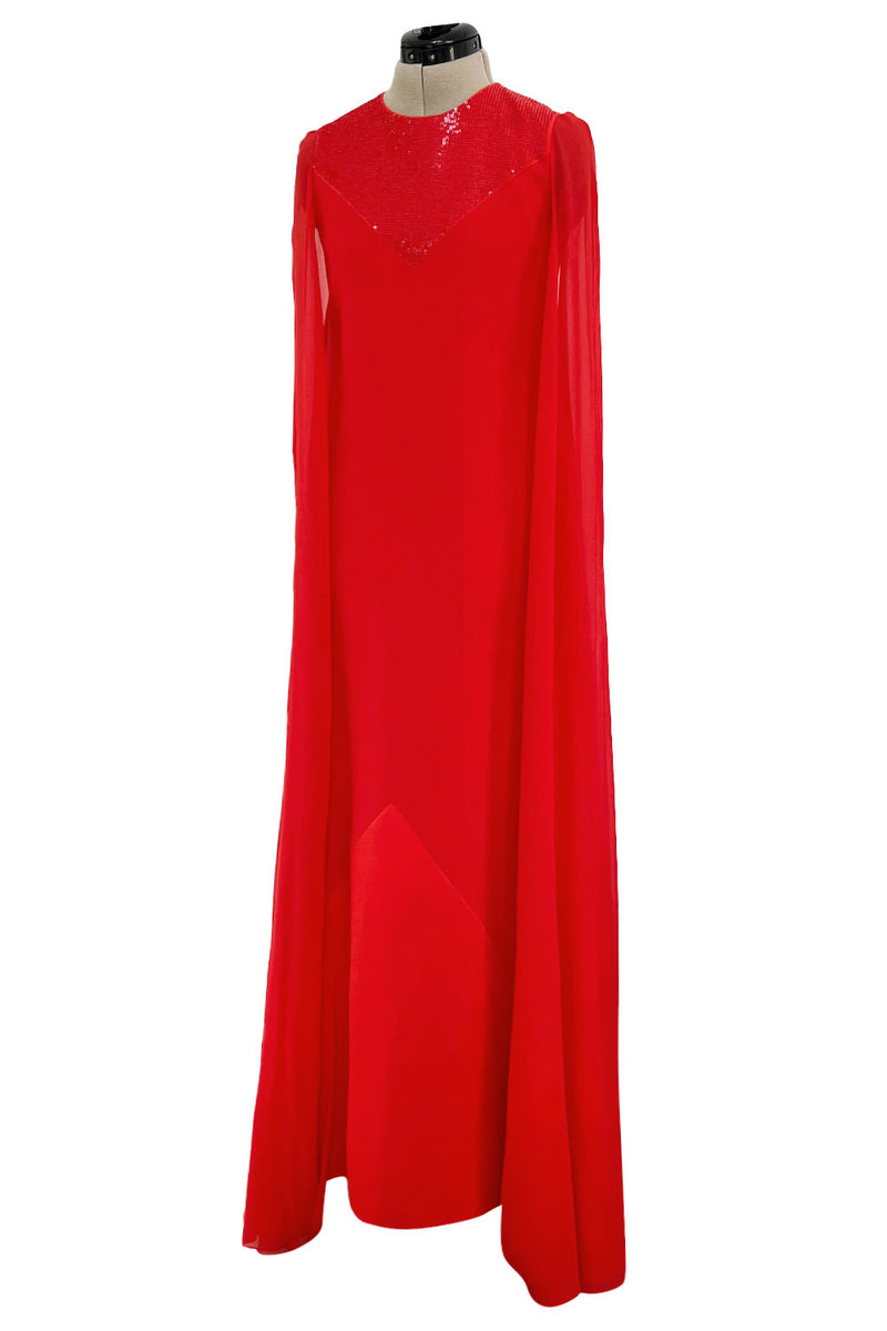 Dreamy Resort 2019 Givenchy by Clare Waight Keller Red Silk Dress w Sequins &  Floor Length Sleeves