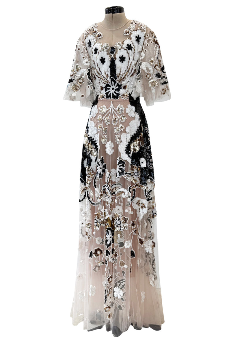 Resort 2021 Valentino by Pierpaolo Piccioli Gold, White & Black Sequin and Net Dress