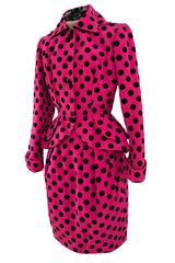 Rare 1988 Christian Lacroix Demi-Couture Luxe Pink & Black Dot Silk Suit