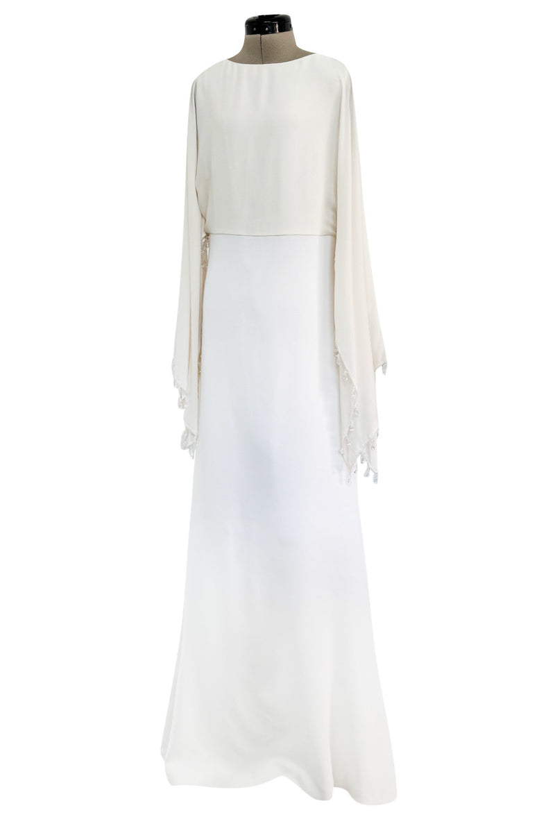 Amazing 2018 Givenchy by Clare Waight Keller White & Ivory Dress w Bead Edged Angel Sleeves