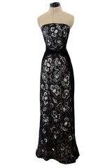 Outstanding Fall 2001 Chanel by Karl Lagerfeld Runway Strapless Sequin & Lace Panel Dress