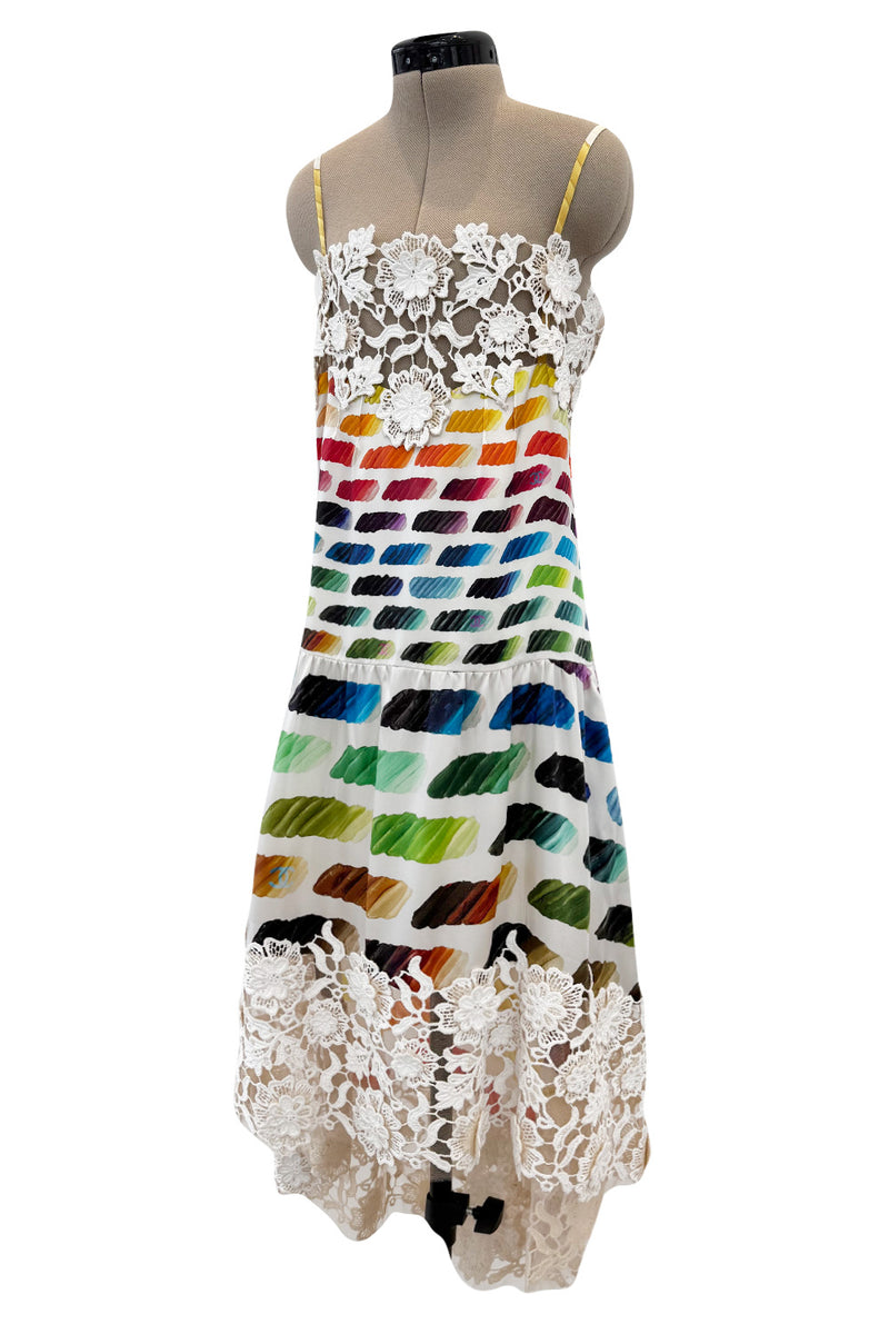 Highly Documented Spring 2014 Chanel by Karl Lagerfeld Runway Rainbow Print & Lace Dress