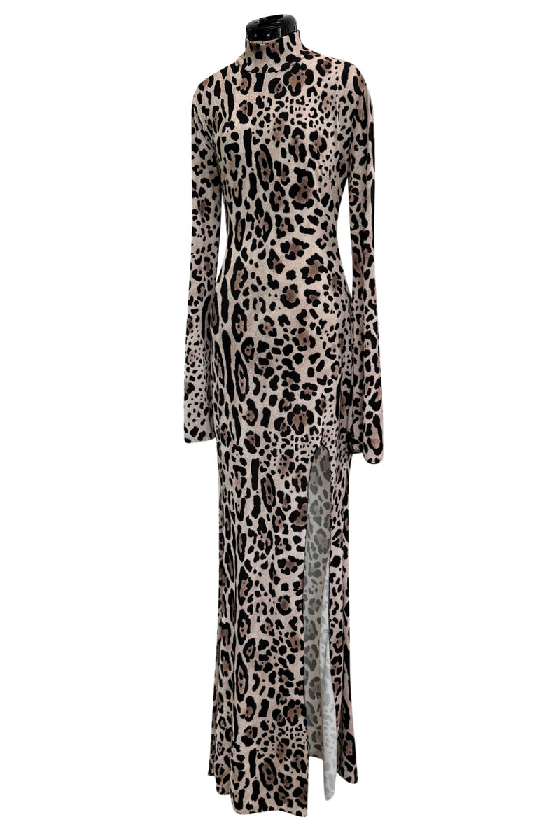 Recent Roberto Cavalli Stretch Jersey Leopard Dress w High Side Slit & Open Back