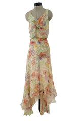 Amazing Spring 2004 Alexander McQueen 'Deliverance' Two Piece Set Floral Silk Chiffon Set