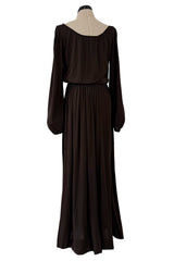 Gorgeous Fall 1975 Yves Saint Laurent Brown Silk Jersey Dress w Full Sleeves