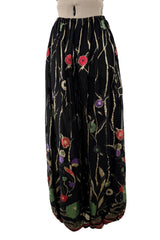 Incredible 1970s Bill Blass Floral Metallic Thread Embroidered Silk Harem Pants