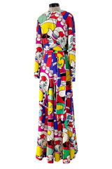 Incredible 1970s Lanvin by Jules-Francois Crahay Clown Print  Wide Leg Jersey Jumpsuit