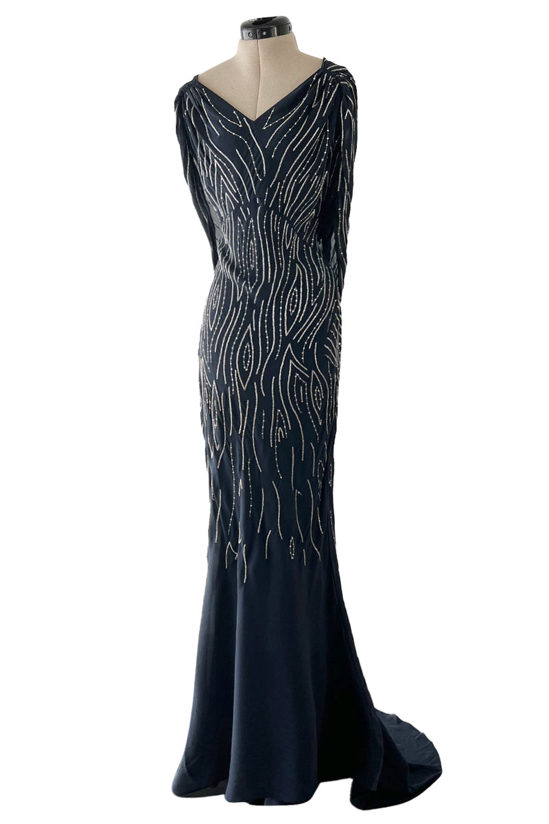 Spring 2006 Dior by John Galliano Deep Blue Dress w Extensive Silver Beadwork