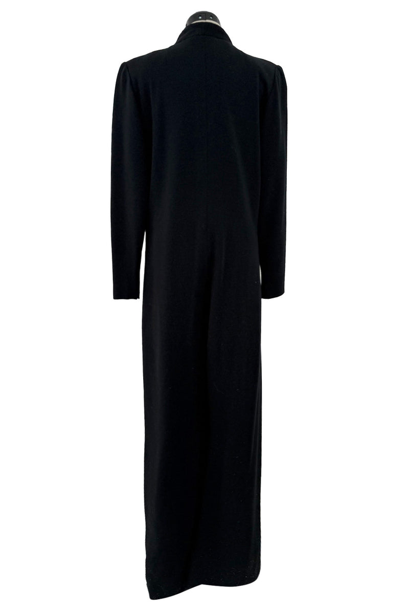 Fabulous 1980s Pauline Trigere Sleek Black Wool Jersey Jumpsuit w Front Zip