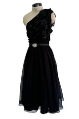 Spectacular Cruise 2008 Christian Dior by John Galliano Embellished One Shoulder Black Silk Chiffon Dress