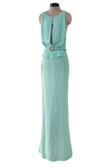 Stunning 2000s Valentino Roma Turquoise Silk Chiffon Dress W Front Slit & Open Back