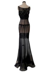 c.2006 John Galliano Black Silk Organza & Lace Dress w Elaborate Sequin Detailing