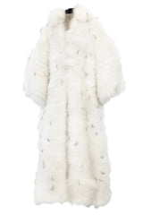 Amazing Vintage Unlabeled Full Length White Fluffy Feather Coat w Extra Wide Bell Sleeves