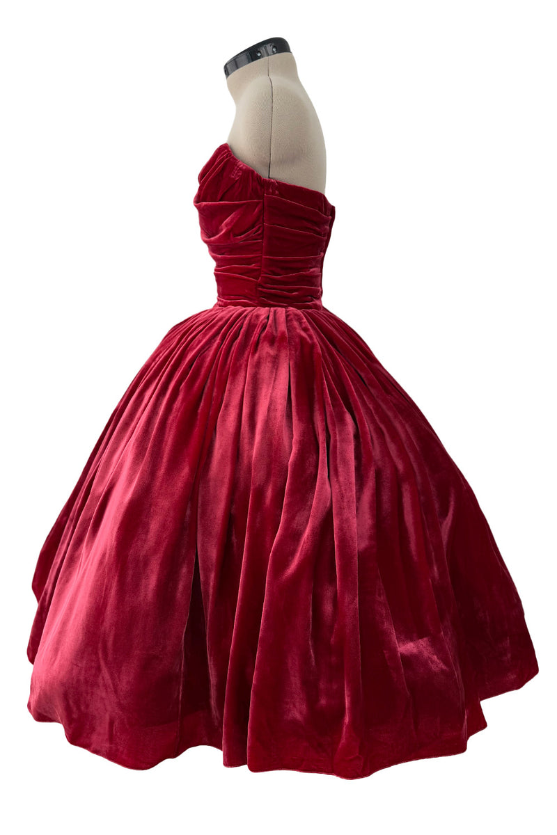 Phenomenal 2012 Dolce & Gabbana Strapless Deep Red Velvet Puff Skirt Dress