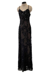 1970s Christian Dior by Marc Bohan Demi-Couture Elaborately Beaded Black Lace Net Dress