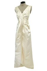 Incredible 1960s Philippe Venet Hand Made Haute Couture Ivory Silk Wrape Over Inner Structural Dress