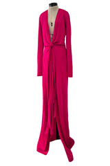 Spring 2018 Givenchy Deep Pink Long Tie Detailed Front Plunge Jersey Dress