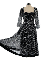 Prettiest Fall 1979 Christian Dior by Marc Bohan Black Silk Lace Net Dress w White  Sequins & Bows