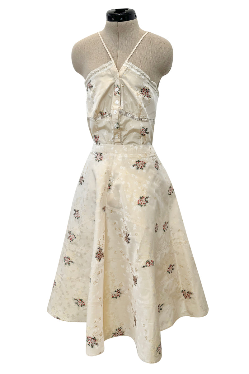 Spring 2006 Christian Dior by John Galliano Ivory Silk Top & Skirt Set w Flowers