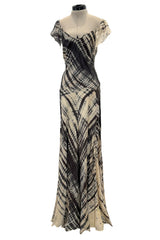 Spectacular Spring 2004 Alexander McQueen Backless Feather Light Silk Tie Dye Dress