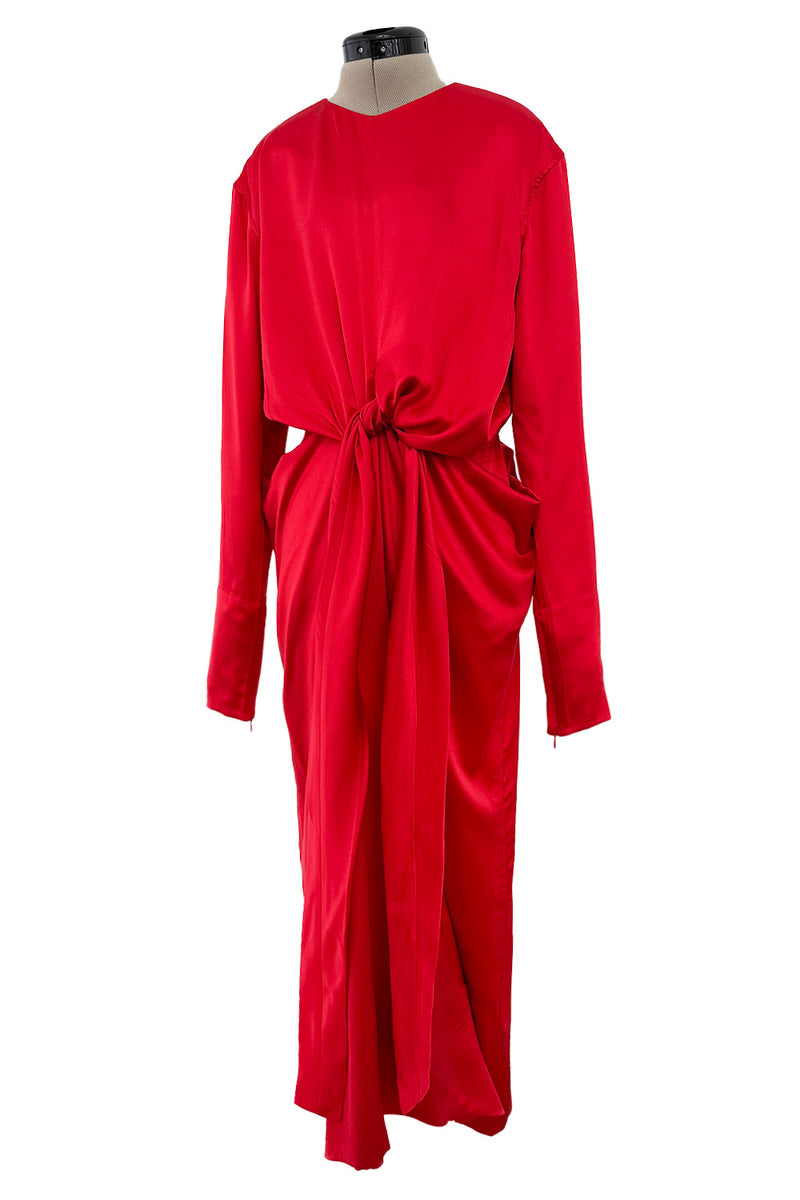 Pre-Fall 2017 Celine by Phoebe Philo Red Silk Dress w Front Knotted Detail