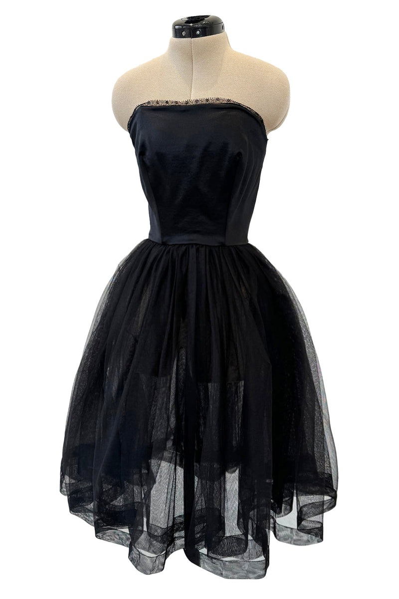 Stupendous c. Fall 1991 Chanel by Karl Lagerfeld Strapless Mini Dress w Full Net Skirt