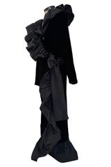 Amazing Fall 1984 Yves Saint Laurent Runway Silk Taffeta Ruffle & Velvet Wrap Dress