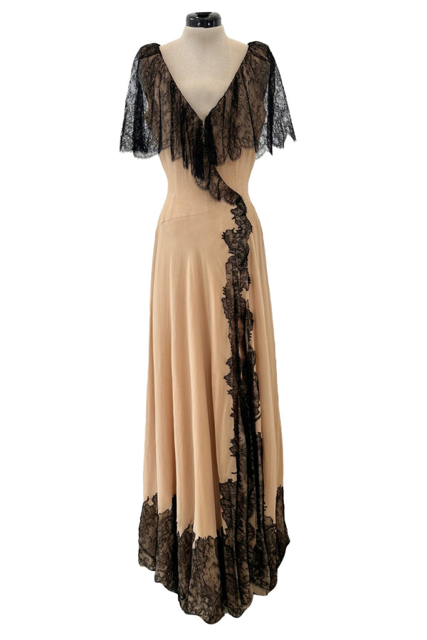 Vintage 1920s Black Chiffon and Lace Dress, fits 38 inch bust