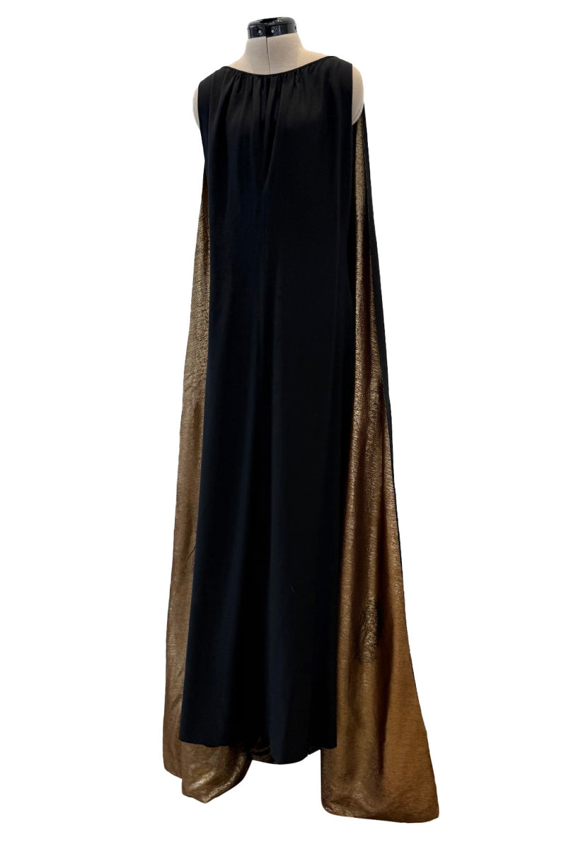 Spectacular Fall 1976 Chloe by Karl Lagerfeld Runway Documented Black Silk & Gold Lame Dress