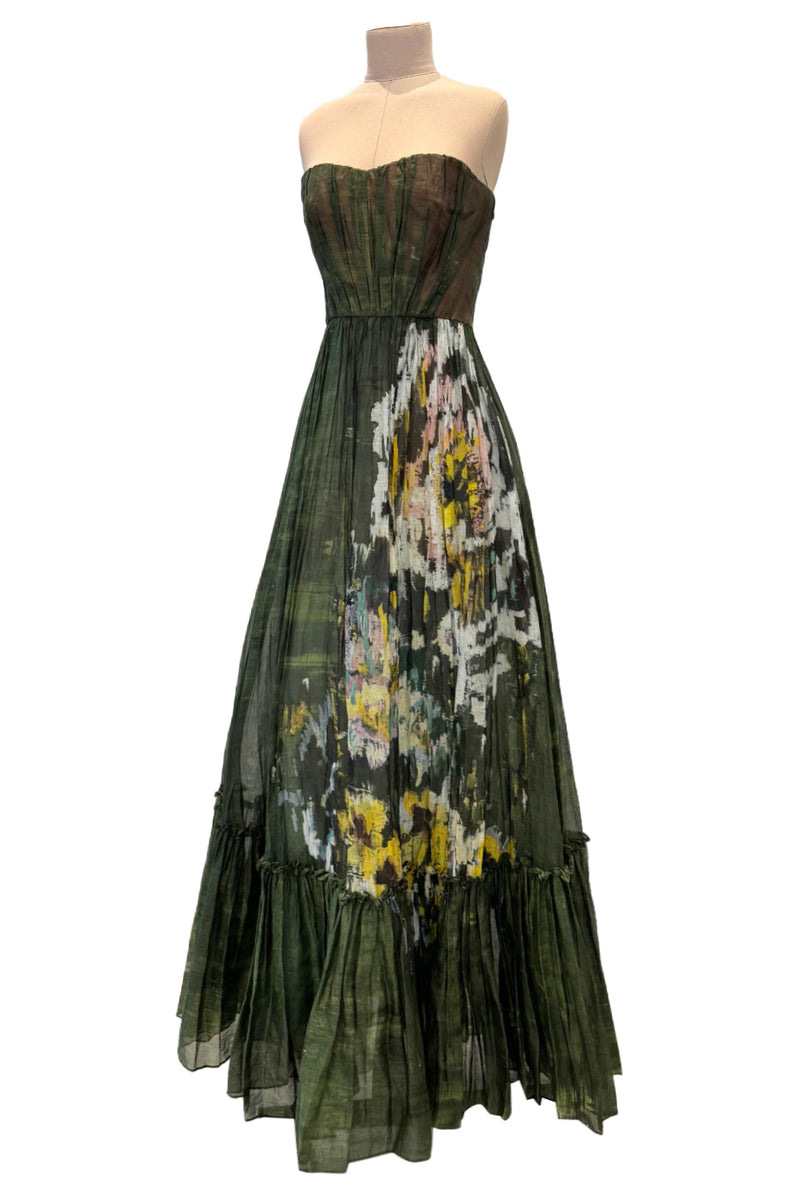 Fall 2019 Valentino by Pierpaolo Piccioli Strapless Strapless Green Dress w Floral Design