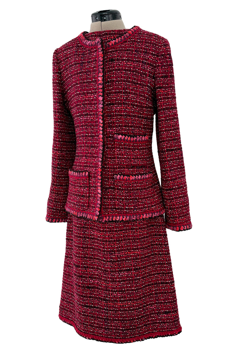 Fall 2001 Chanel by Karl Lagerfeld Deep Red Tweed Dress & Jacket Set