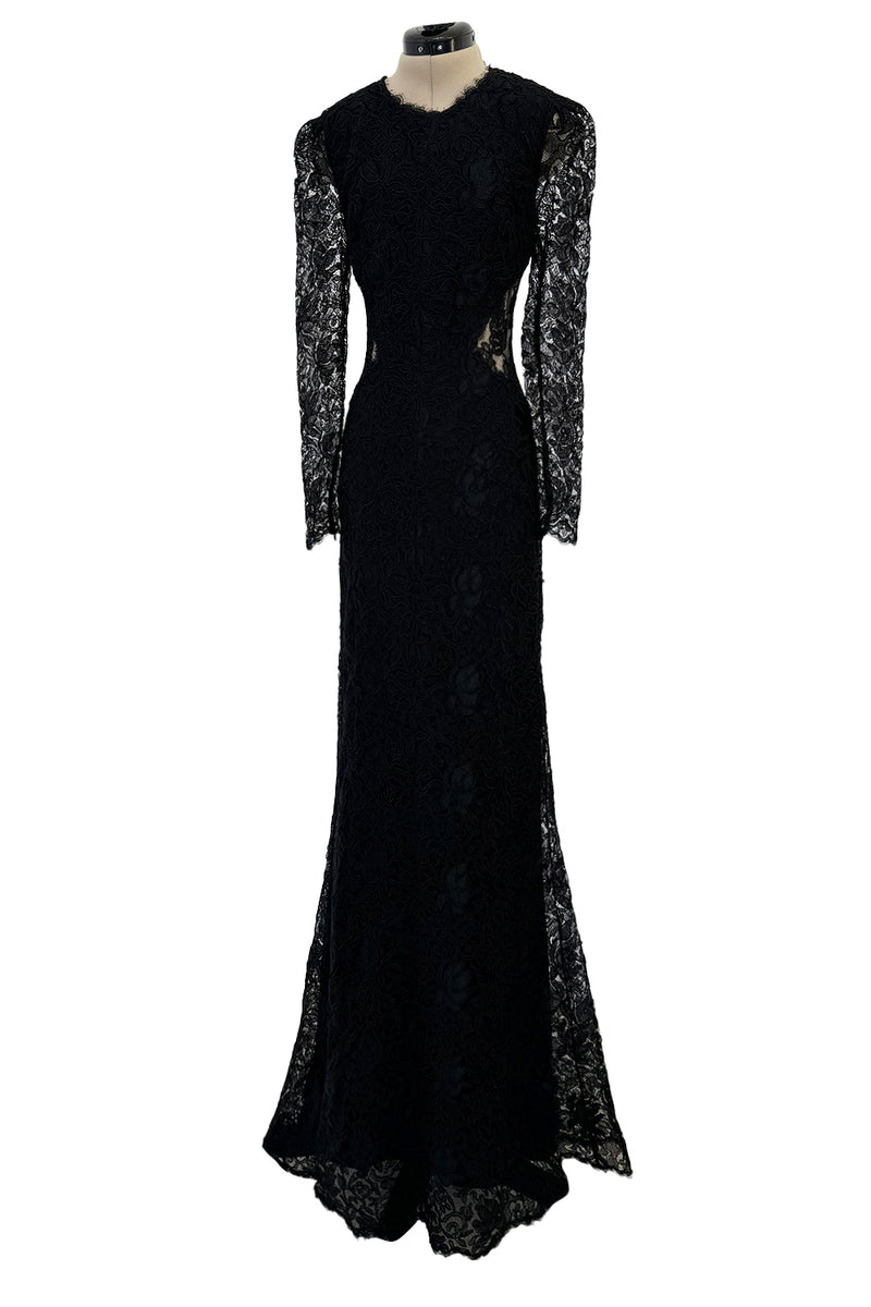 Fall 2017 Alexander McQueen by Saran Burton Black Lace Dress w See Through Back & Sleeves