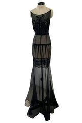 Fabulous c2006 John Galliano Black Silk Organza & Lace Dress w Sequin Detailing