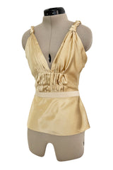 Prettiest Fall 2000 Prada Gold Toned Backless Silk Camisole Top w Front Gathering