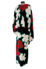 Incredible Spring 1985 Pierre Cardin Haute Couture Floral Silk Caped Runway Dress