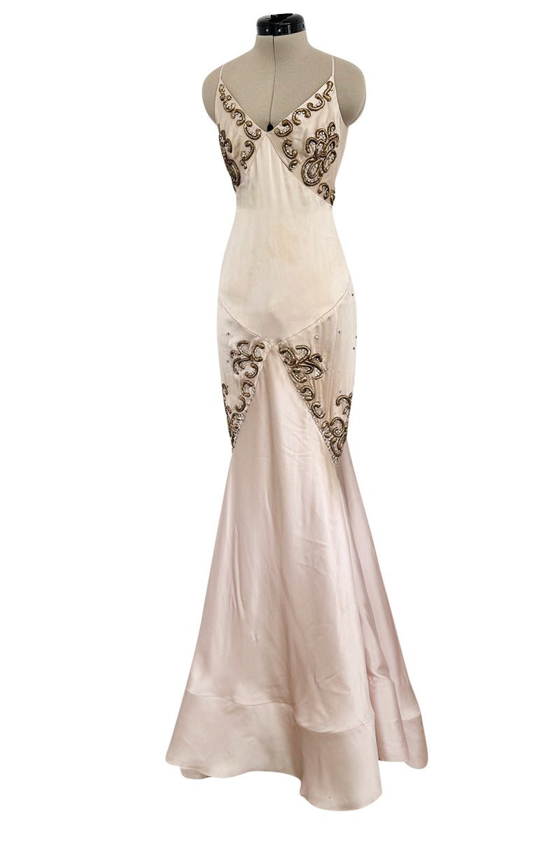 Dreamy 2004 Roberto Cavalli Pale Pink & Copper / Gold Wire Embellished Dress