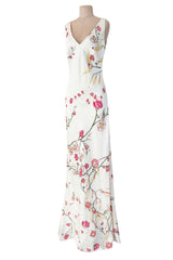 Romantic Spring 2007 Alexander McQueen Stunning Bias Cut Floral Silk Dress w Low Open Back