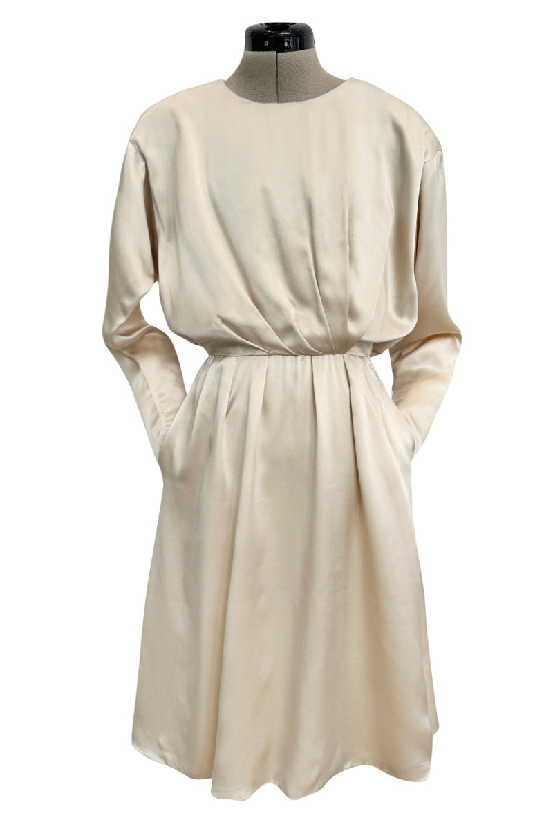 Incredible Spring 1990 Yves Saint Laurent Haute Couture Runway Look 50 Ivory Silk Dress